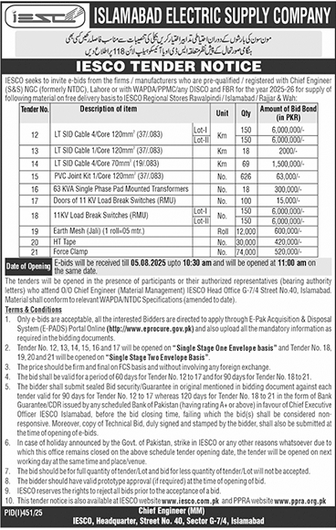 Islamabad Electric Supply Company Tender Notice